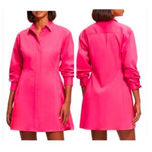 Theory Women's Shirt Sculpted Mini SD Long Sleeve Dress  Sz 0  NWT 345